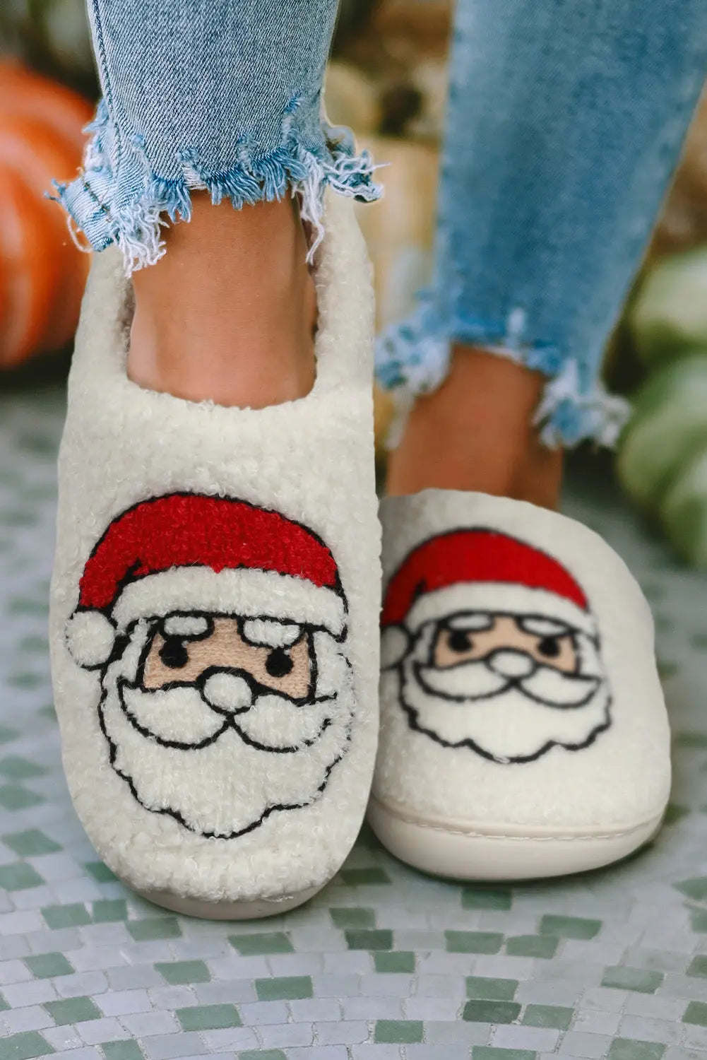 White Christmas Santa Clause Graphic Plush Slippers Dear-Lover Dropshipping