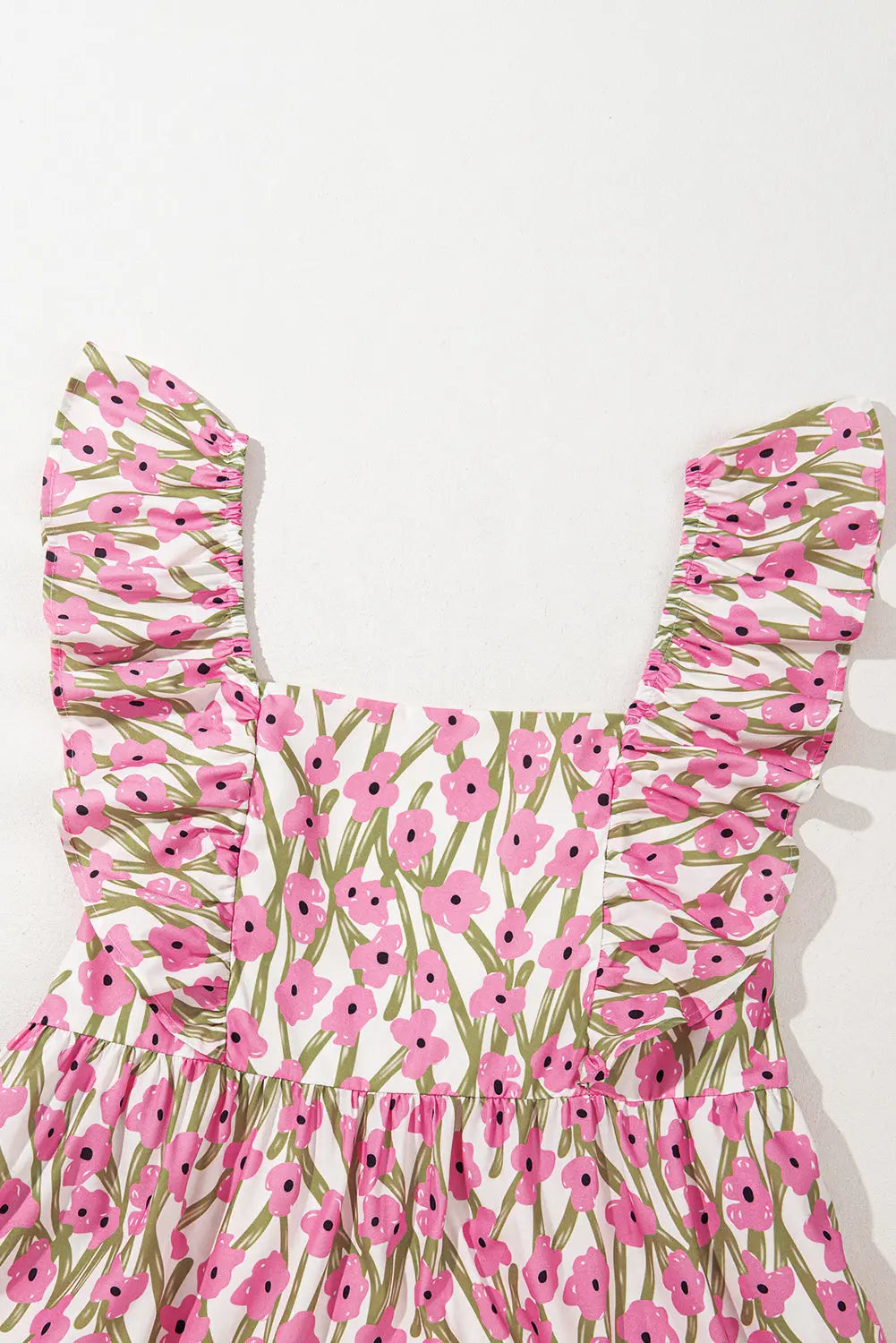 Pink Plus Size Ruffle Trim Square Neck High Waist Floral Maxi Dress Dear-Lover Dropshipping