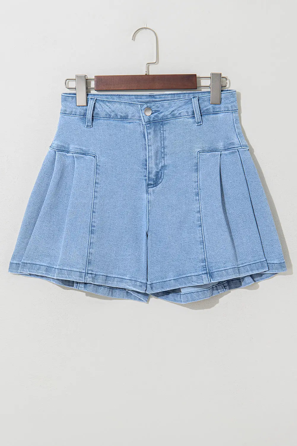 Dusk Blue Pleated Patchwork Wide Leg Lightweight Denim Shorts Dear-Lover Dropshipping