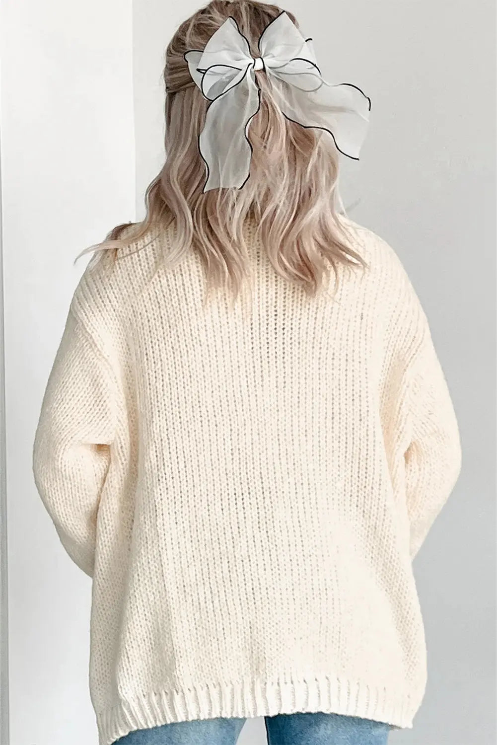 White Pumpkin Print Open Front Drop Shoulder Midi Cardigan Dear-Lover Dropshipping