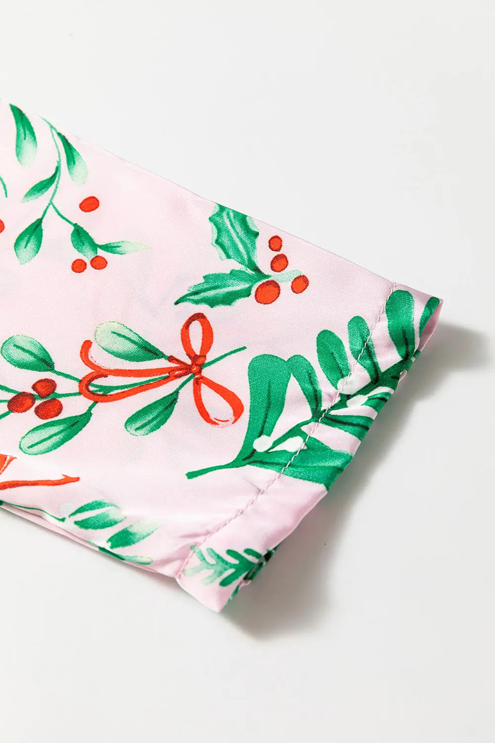 Pink Christmas Berries Plant Print Satin Long Sleeve Pajama Set Dear-Lover Dropshipping
