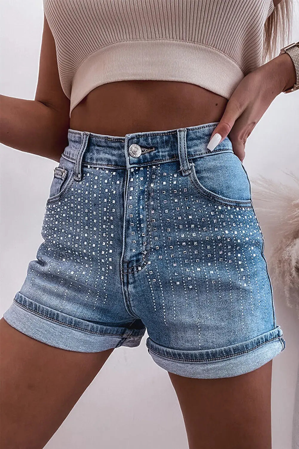 Ashleigh Blue Rhinestone Embellished Denim Shorts Dear-Lover Dropshipping