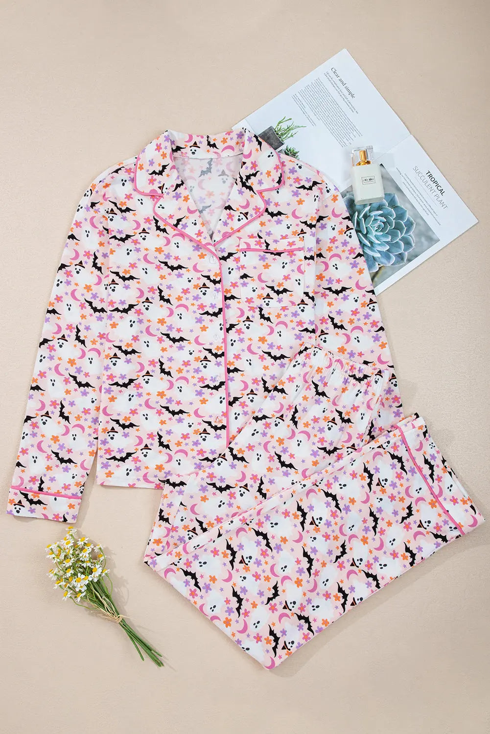 Pink Halloween Eve Haunted Honey Bat Print Pajama Set Dear-Lover Dropshipping