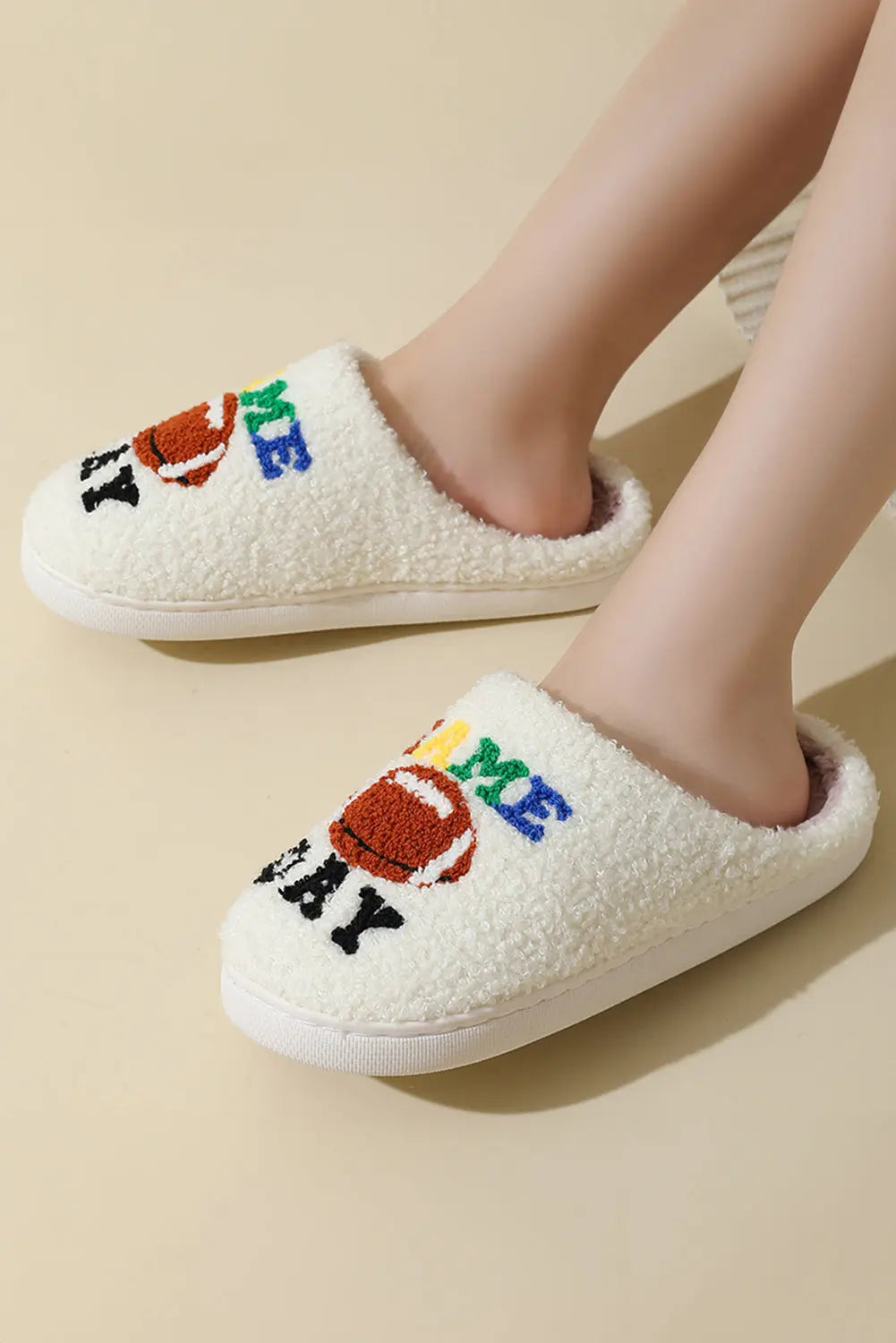 White GAME DAY Rugby Football Plush Slippers Dear-Lover Dropshipping
