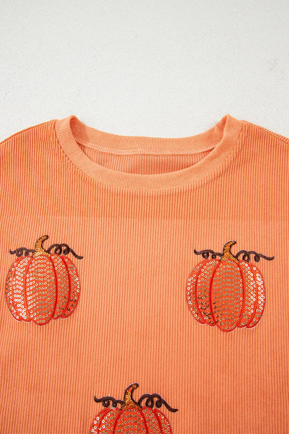 Orange Sequin Pumpkin Patched Twisted Rib Baggy Sweatshirt Dear-Lover Dropshipping