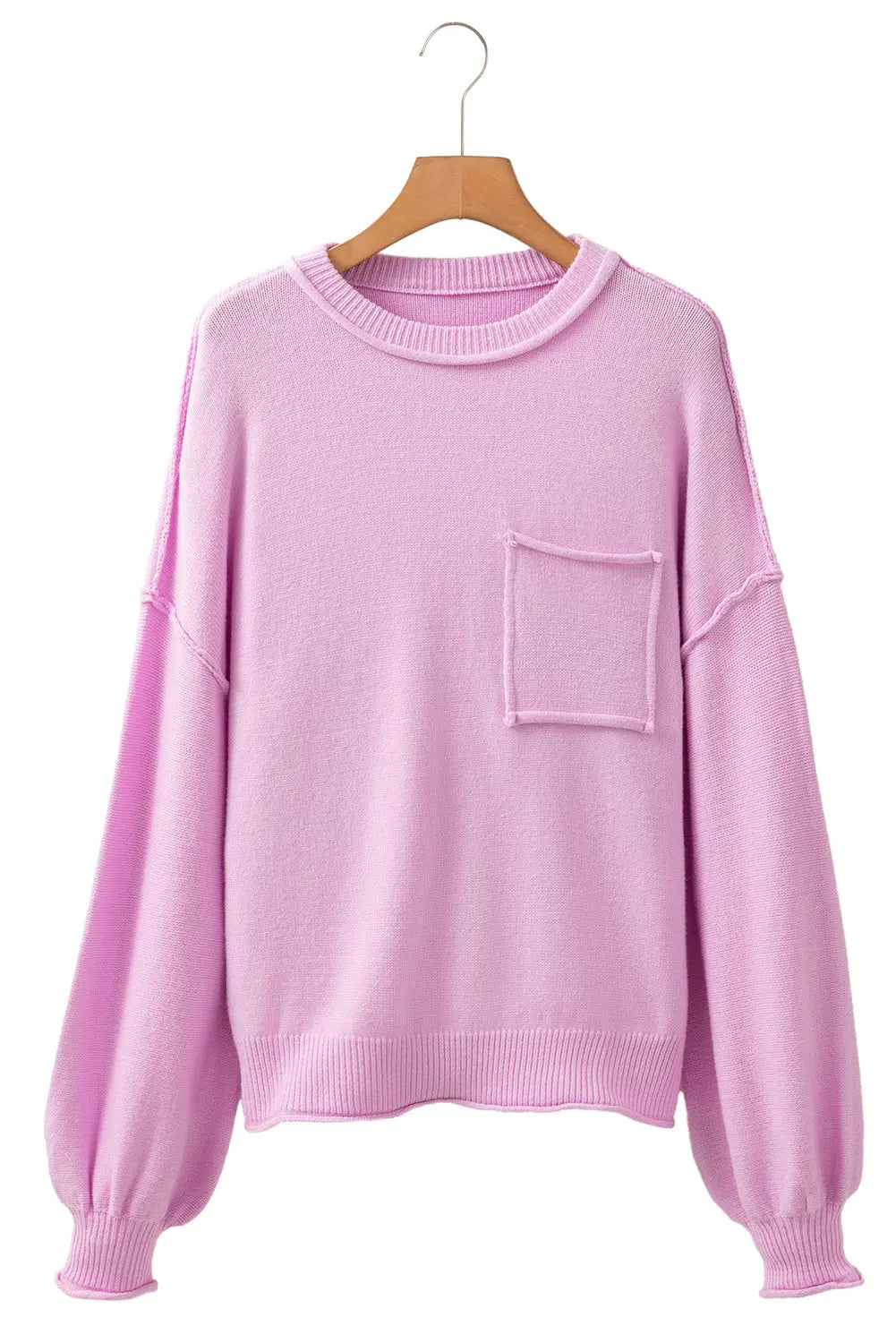 Pink Raw Edge Ribbed Detail Drop Shoulder Sweater Dear-Lover Dropshipping