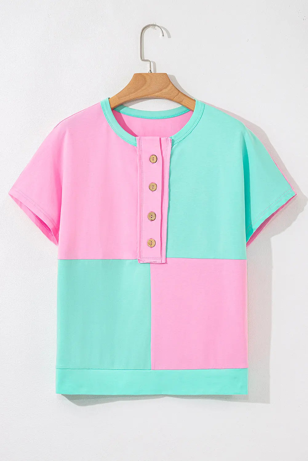 Mint Green Two Tone Half Buttons Collared T Shirt Dear-Lover Dropshipping