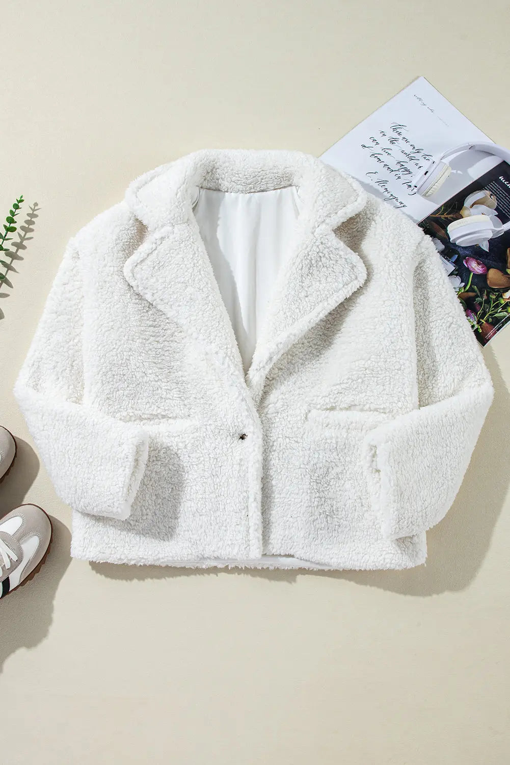 Beige Faux Fur Button Pocketed Lapel Collar Jacket Dear-Lover Dropshipping