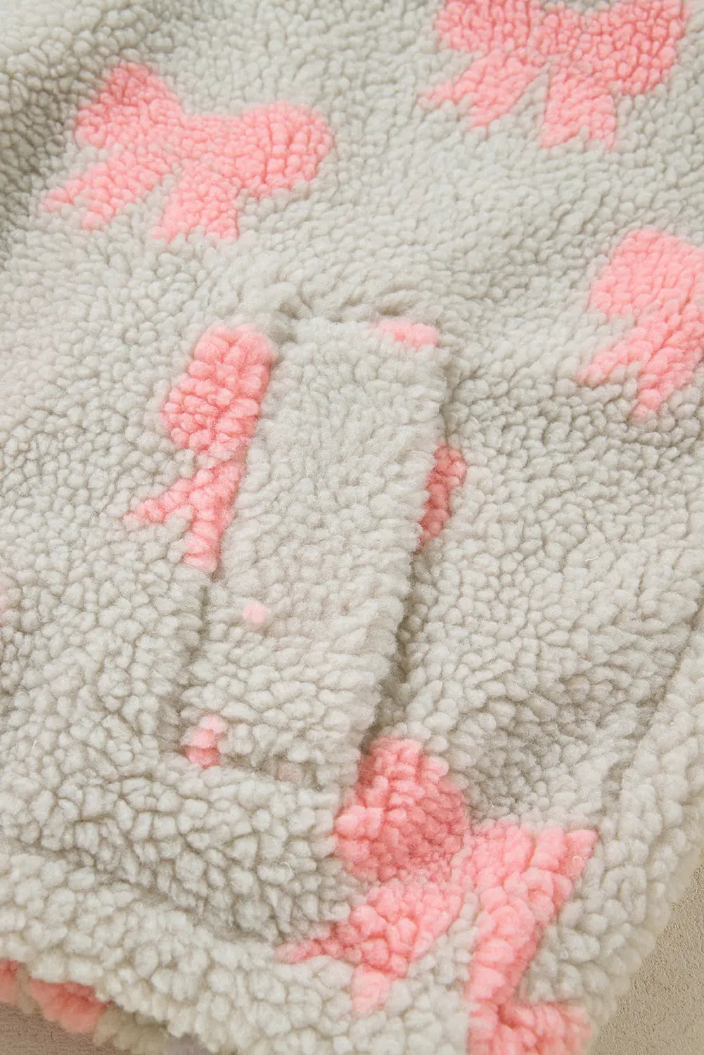 Gray Bow Sherpa Quarter Zip Drop Shoulder Baggy Sweatshirt Dear-Lover Dropshipping