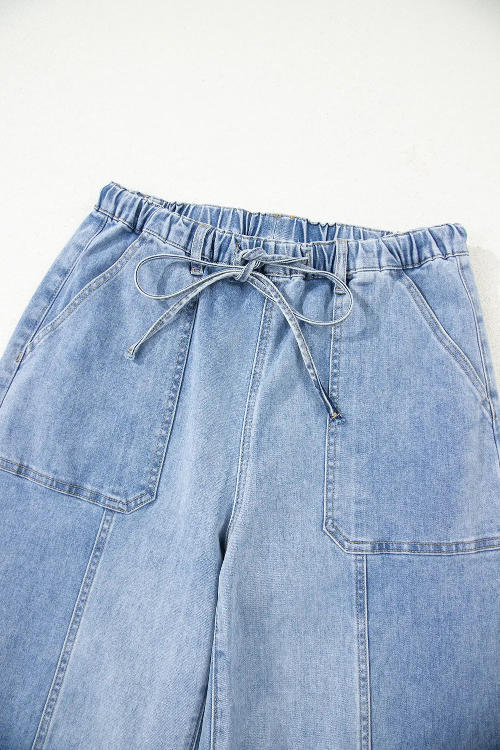 Beau Blue Drawstring Seam Detail Raw Hem Wide Leg Denim Pants Dear-Lover Dropshipping
