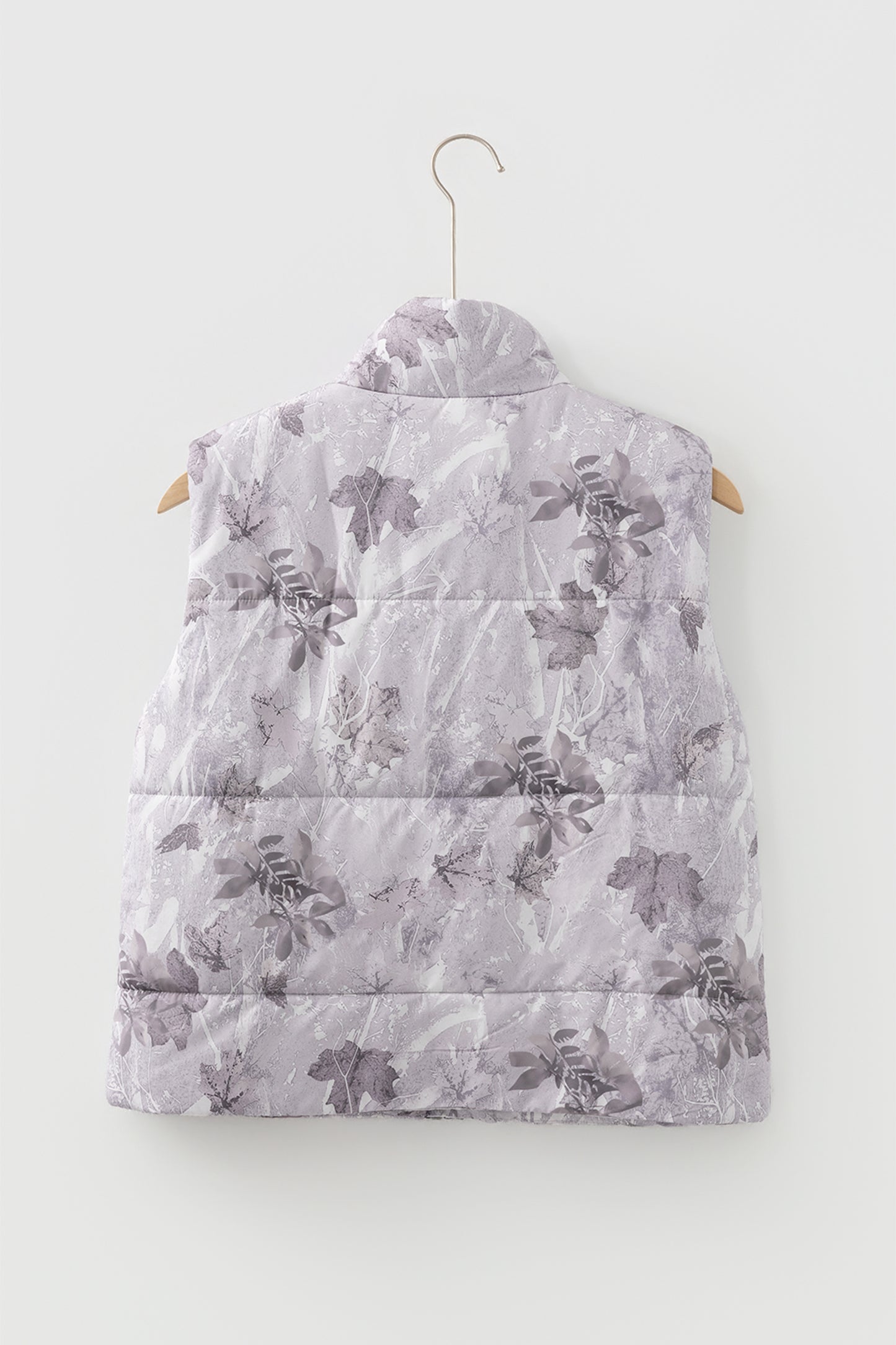 Gray Camo Leaf Print Winter Puffer Vest