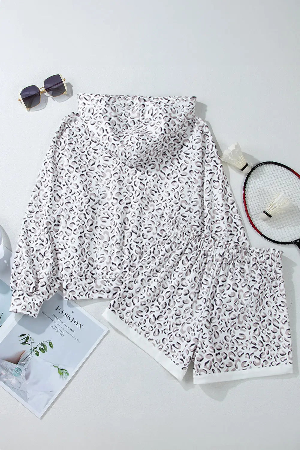 White Classic Leopard Hoodie and Shorts Set Dear-Lover Dropshipping