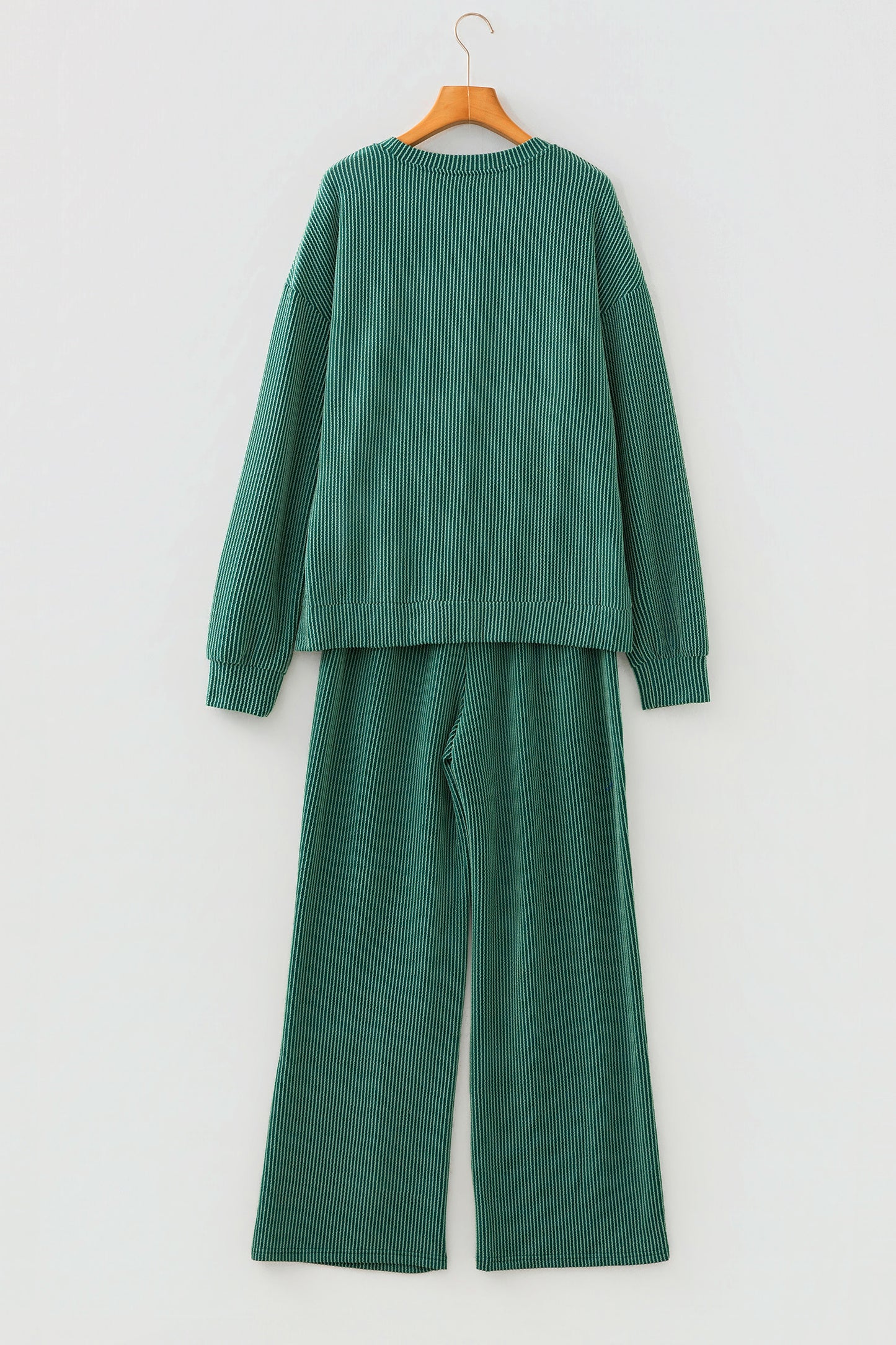 Dark Green MERRY Corded Long Sleeve Top and Pockets Pants Set