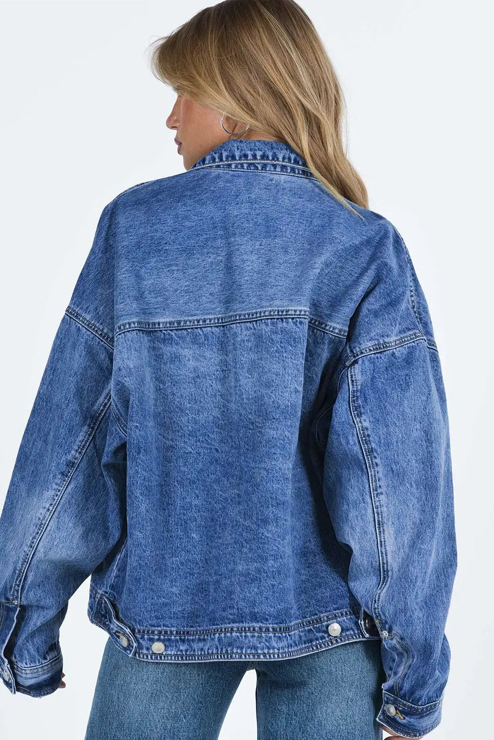 Blue Chest Pockets Drop Shoulder Loose Denim Jacket Dear-Lover Dropshipping