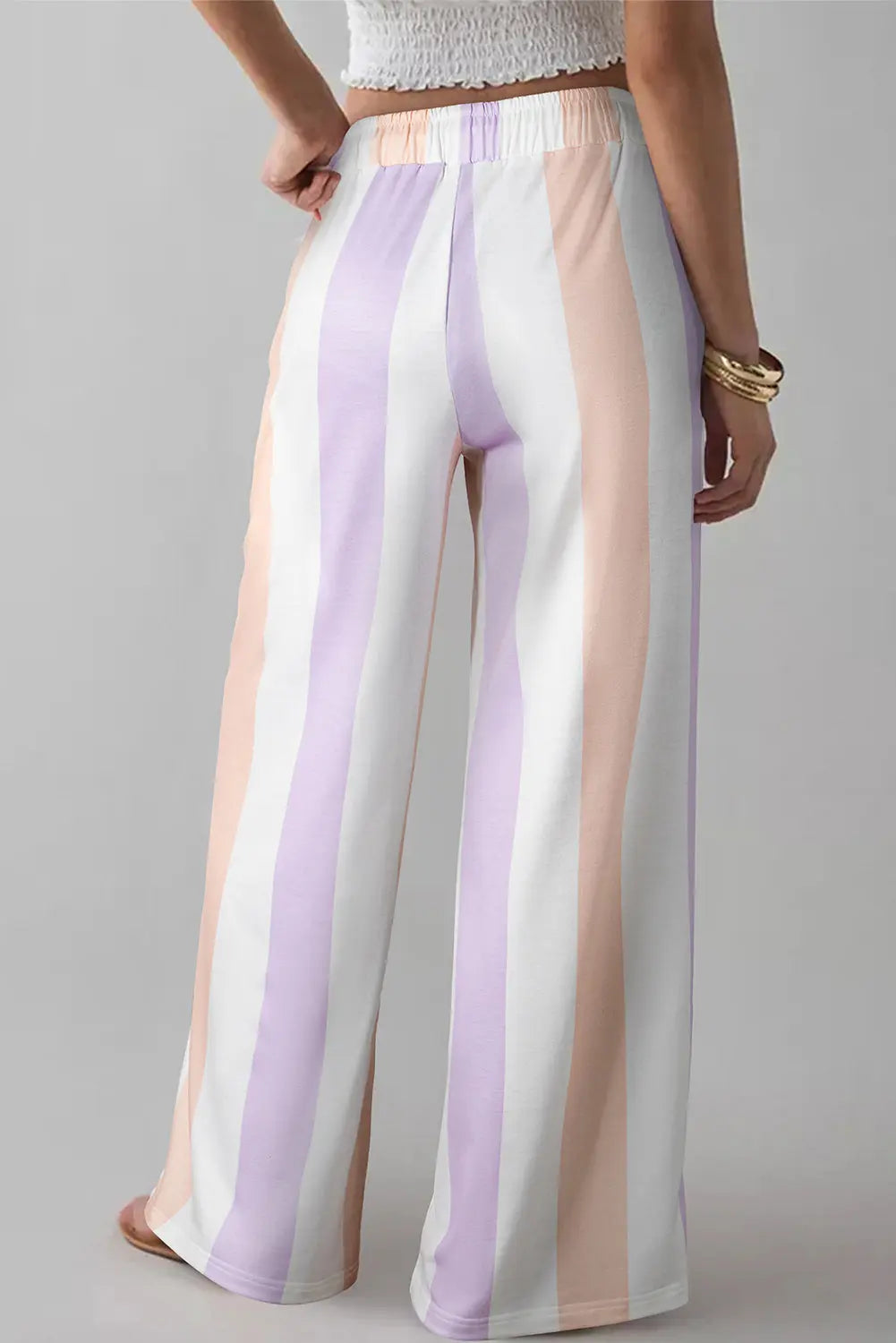 Purple Stripe Multicolored Print Drawstring Loose Pants with Side Pockets Dear-Lover Dropshipping