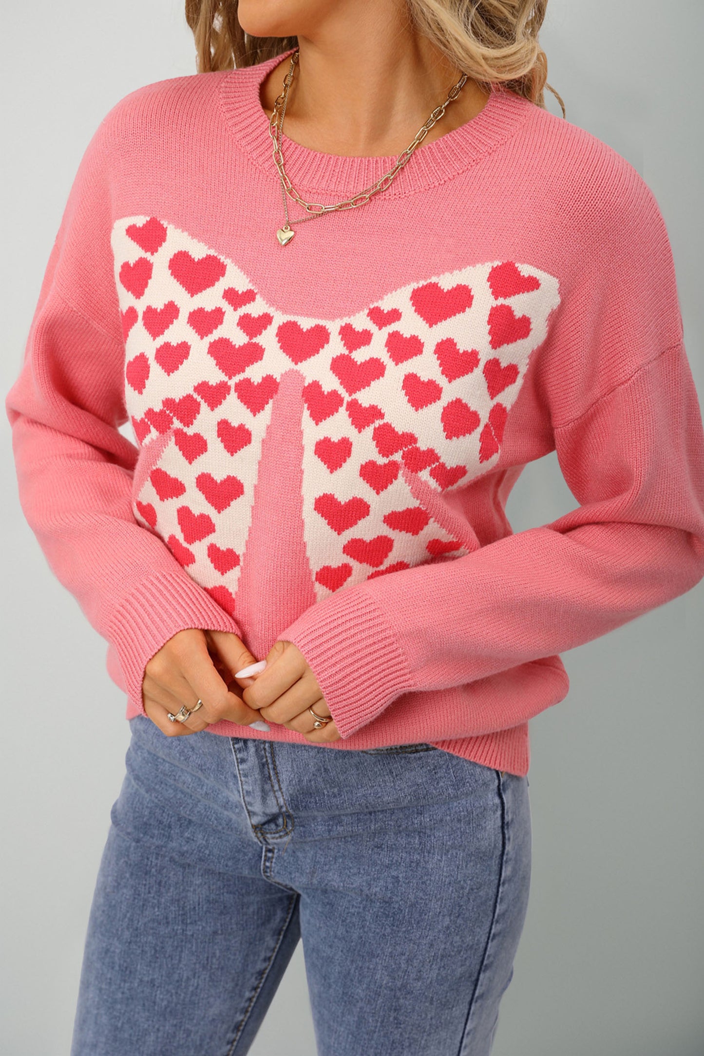 Dusty Pink Heart Bow Graphic Valentine Sweater
