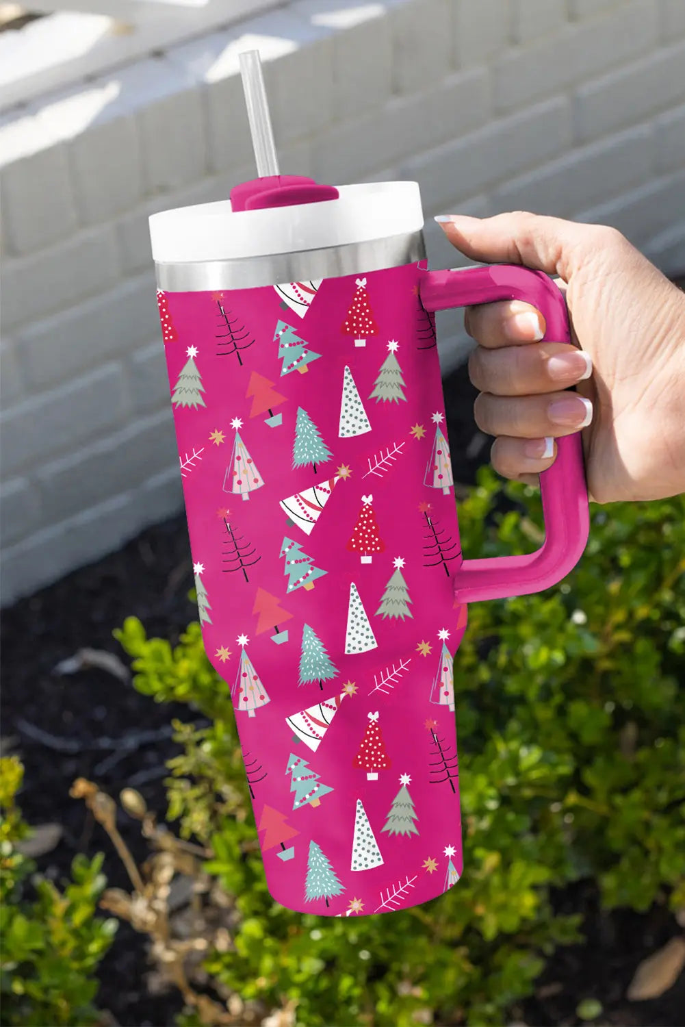 Rose Red Cartoon Christmas Tree Printed Thermos Cup 40oz Dear-Lover Dropshipping