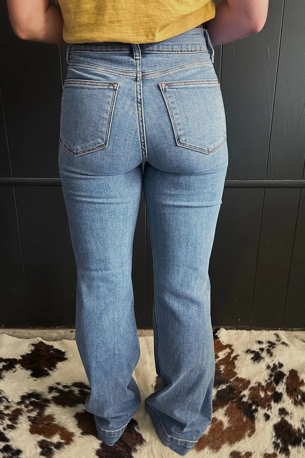 Dusk Blue 2 Button High Waist Piping Trim Bootcut Jeans Dear-Lover Dropshipping
