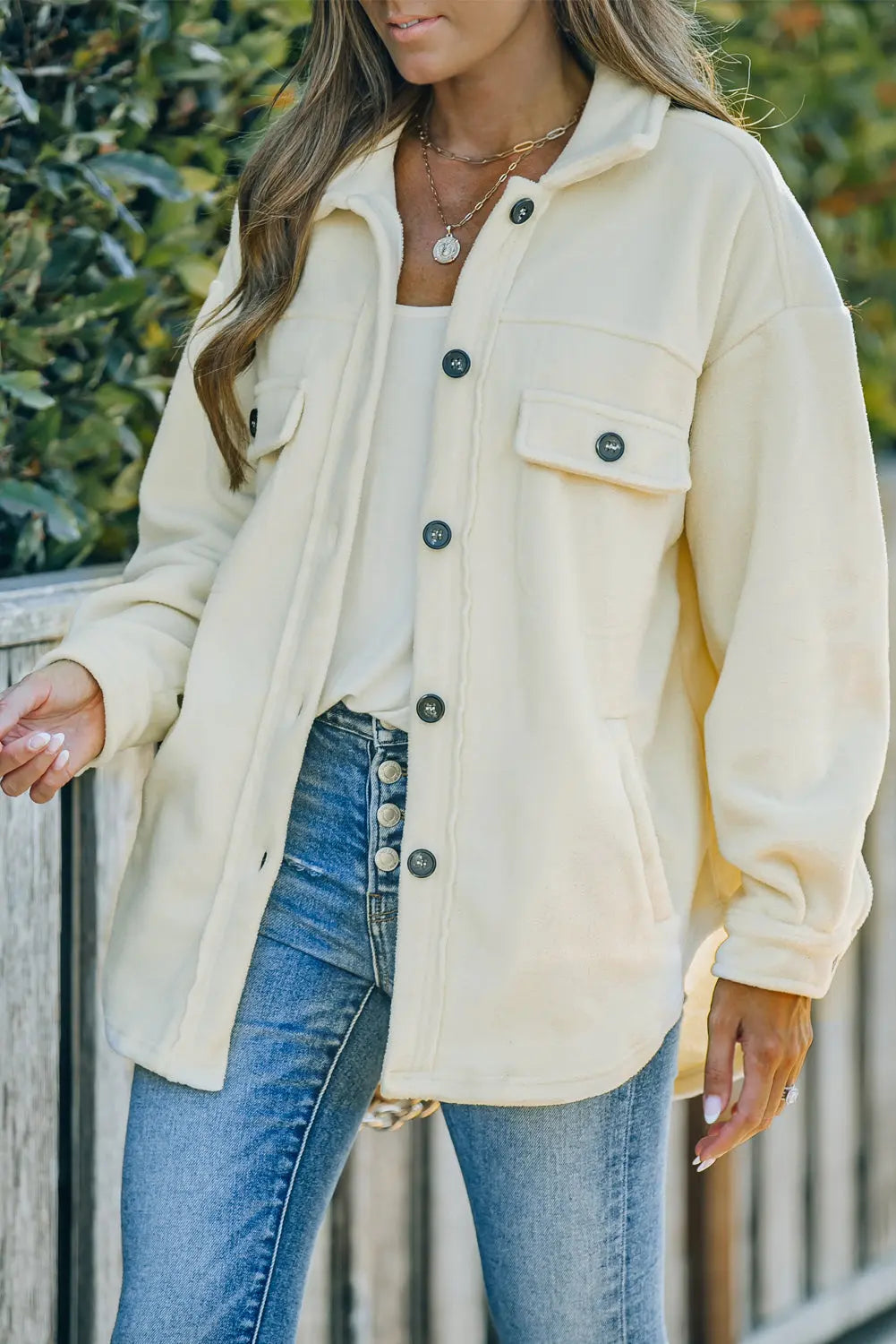 Beige Turn Down Collar Buttoned Shirt Jacket Dear-Lover Dropshipping