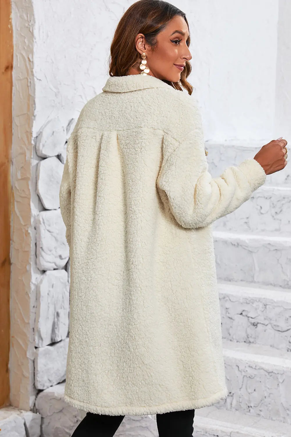 Beige Contrast Flap Pocket Single Breasted Teddy Coat Dear-Lover Dropshipping