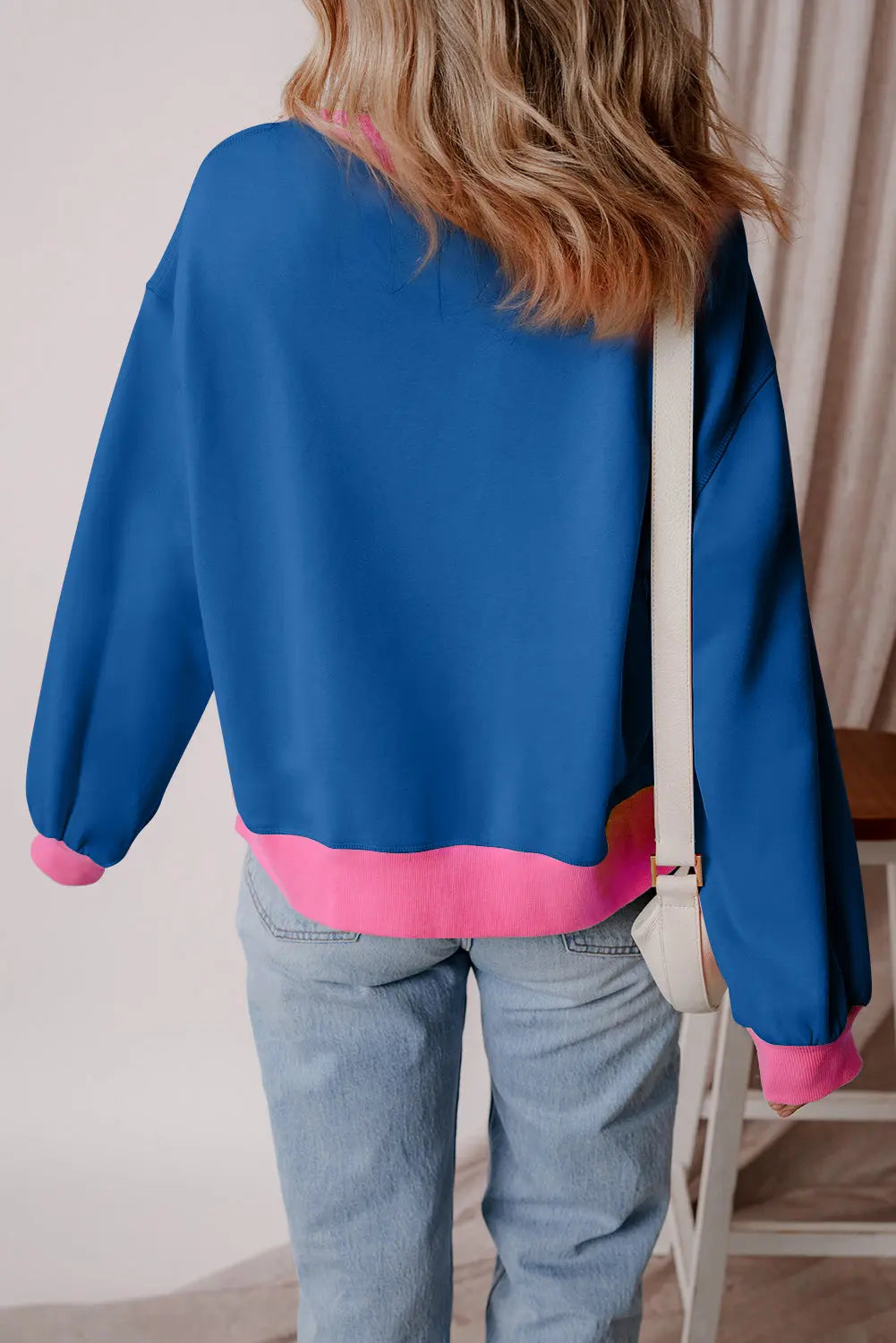 Blue Colorblock Bubble Sleeve Sweatshirt Dear-Lover Dropshipping