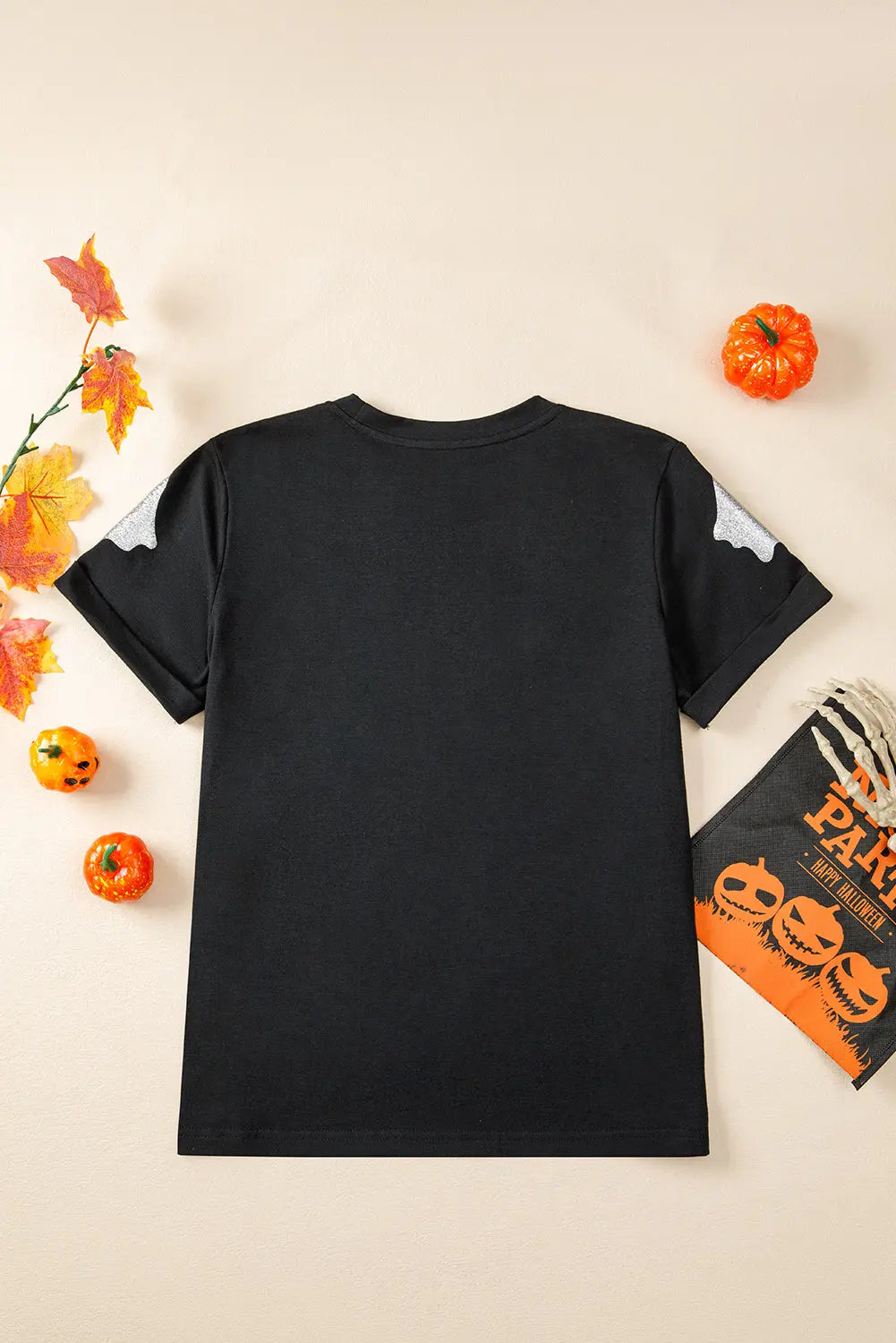 Black Glitter Ghost Pattern Crew Neck Halloween T Shirt Dear-Lover Dropshipping