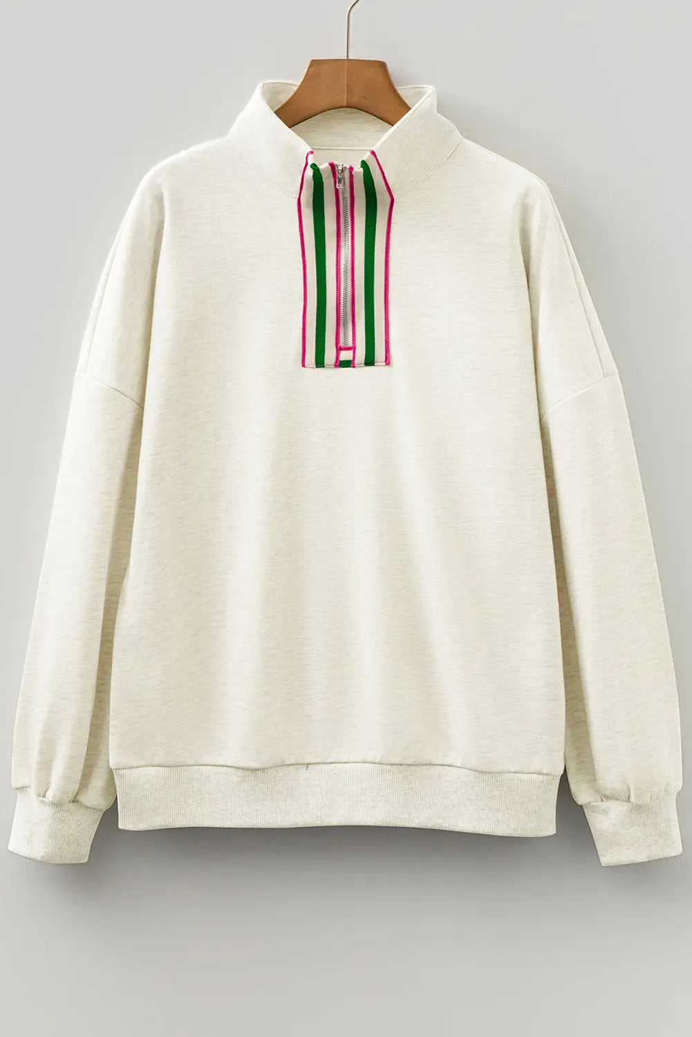 Light Grey Contrast Striped Patchwork Zip Collar Pullover Sweatshirt Dear-Lover Dropshipping