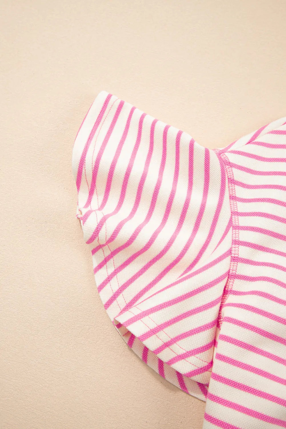 Sachet Pink Contrast Detail Striped Ruffle Short Sleeve Top Dear-Lover Dropshipping
