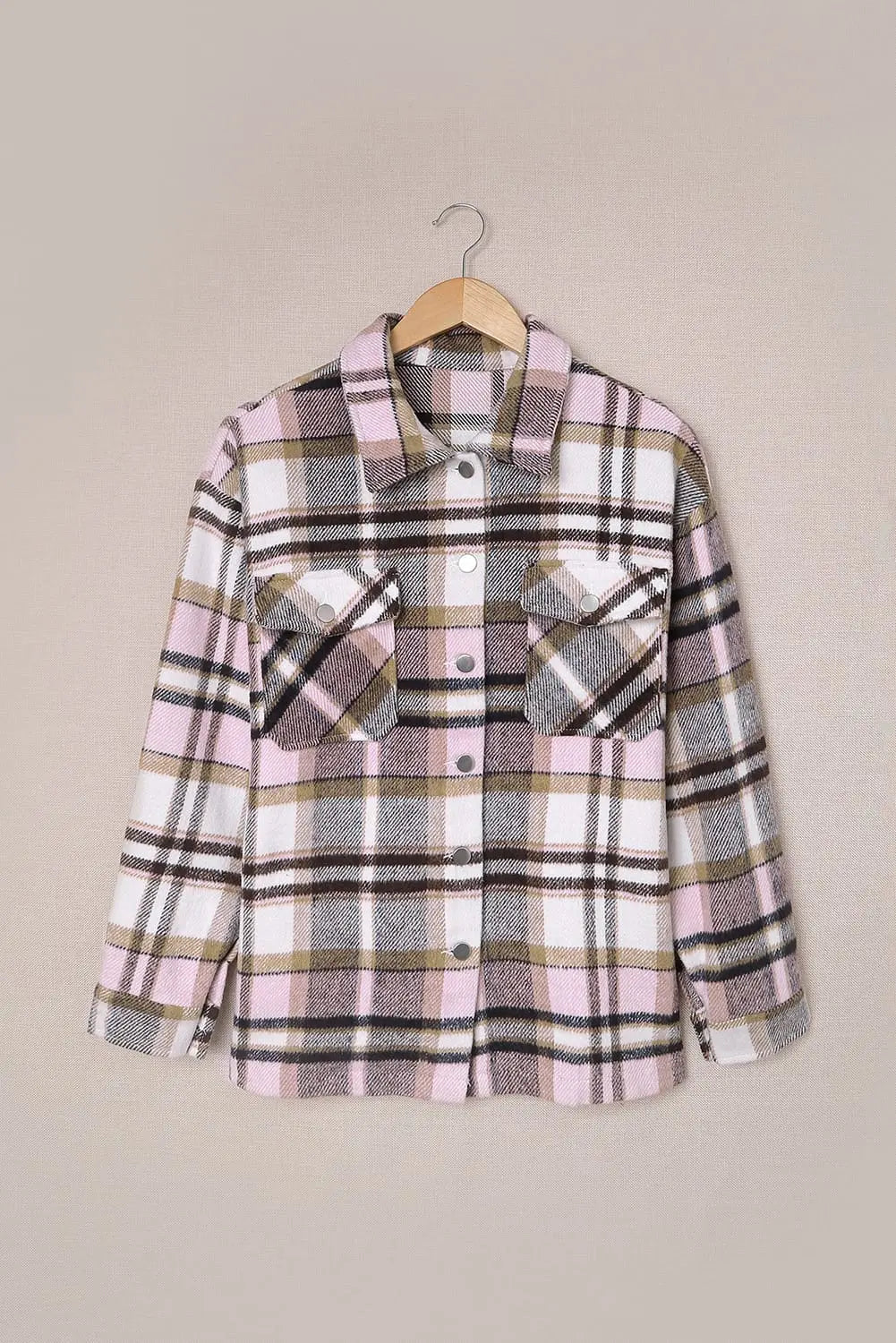 Pink Geometric Plaid Print Pocketed Shacket Dear-Lover Dropshipping
