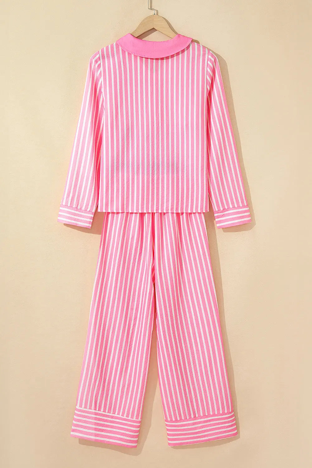Pink Stripe Buttoned Front Long Sleeve Top and Pants 2 Piece Sleepwear Dear-Lover Dropshipping