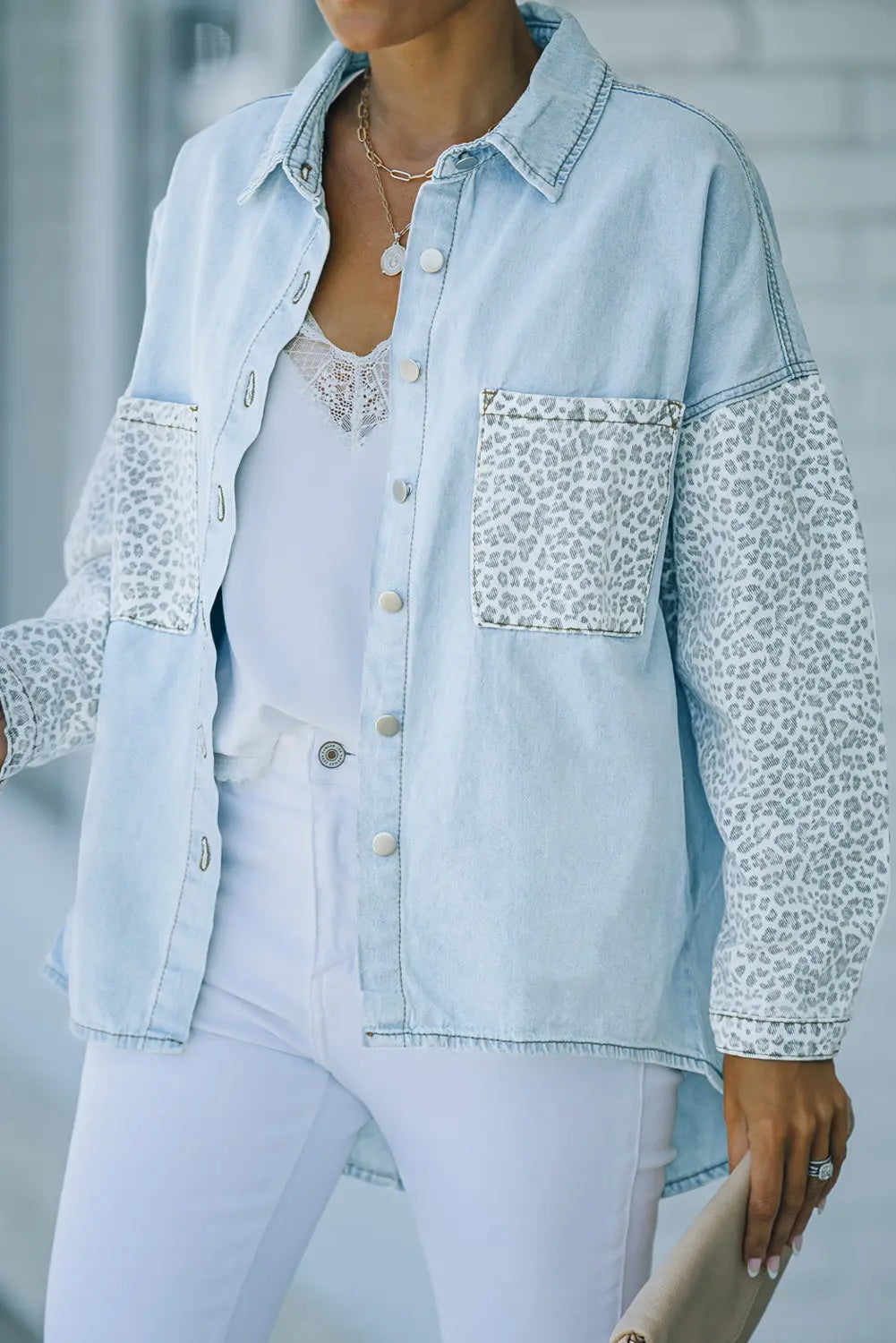 Sky Blue Contrast Leopard Denim Jacket Dear-Lover Dropshipping