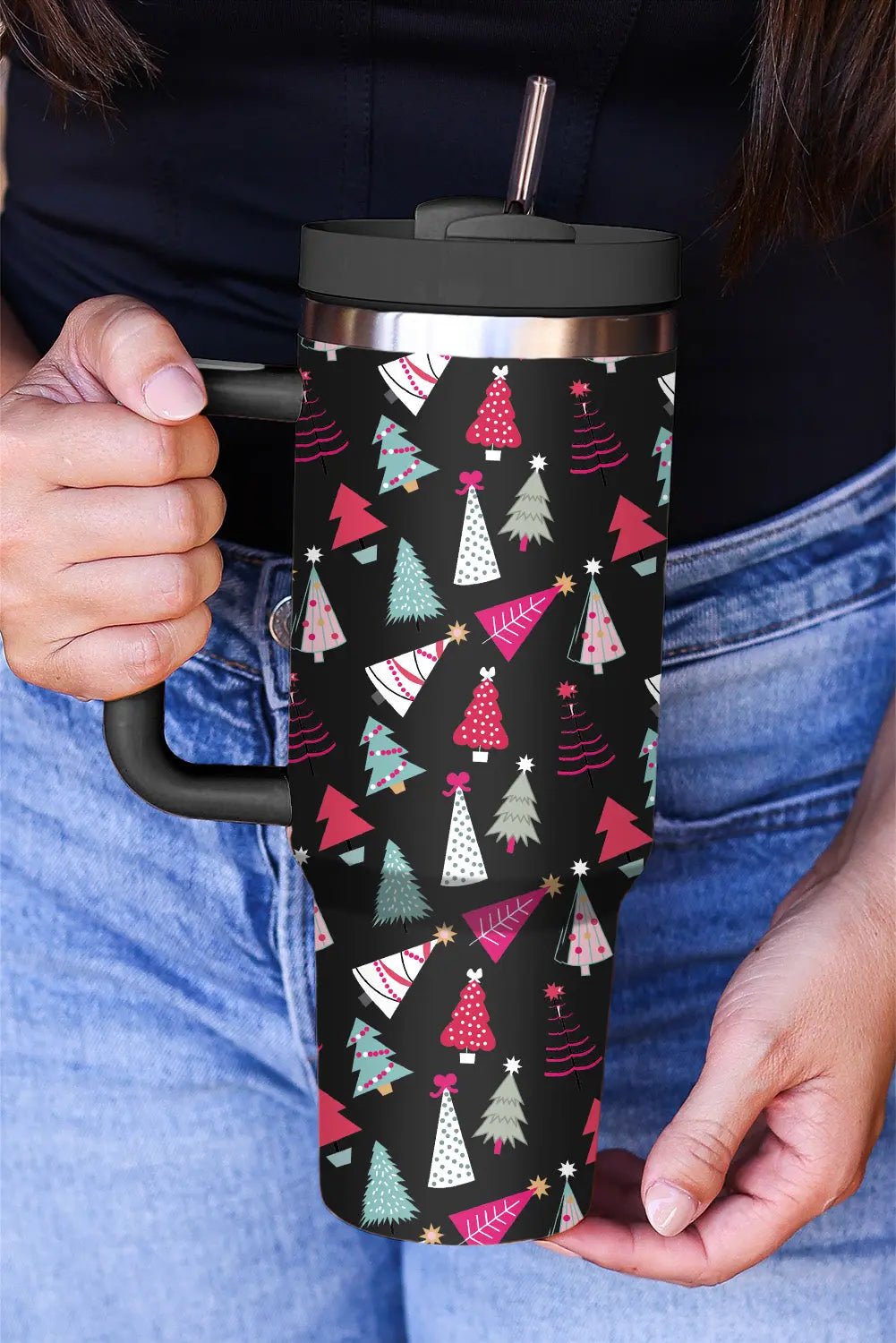 Black Cartoon Christmas Tree Printed Thermos Cup 40oz Dear-Lover Dropshipping
