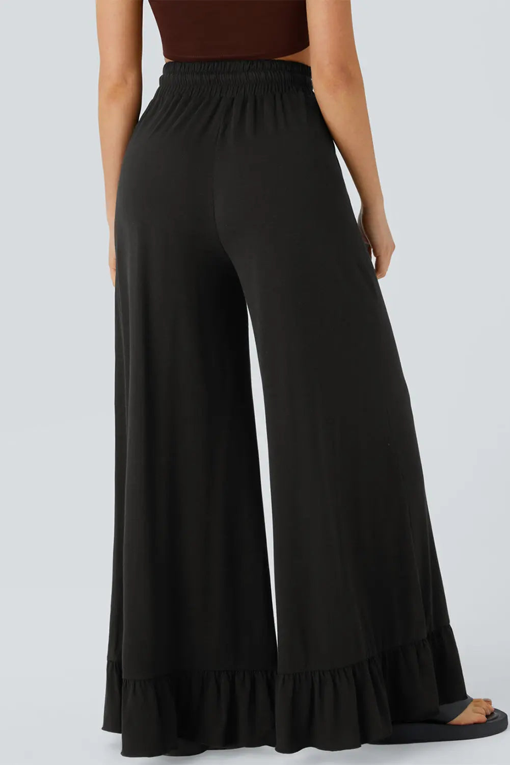 Black Ruffled Wide Leg Pull On High Waist Pants with Pockets Dear-Lover Dropshipping