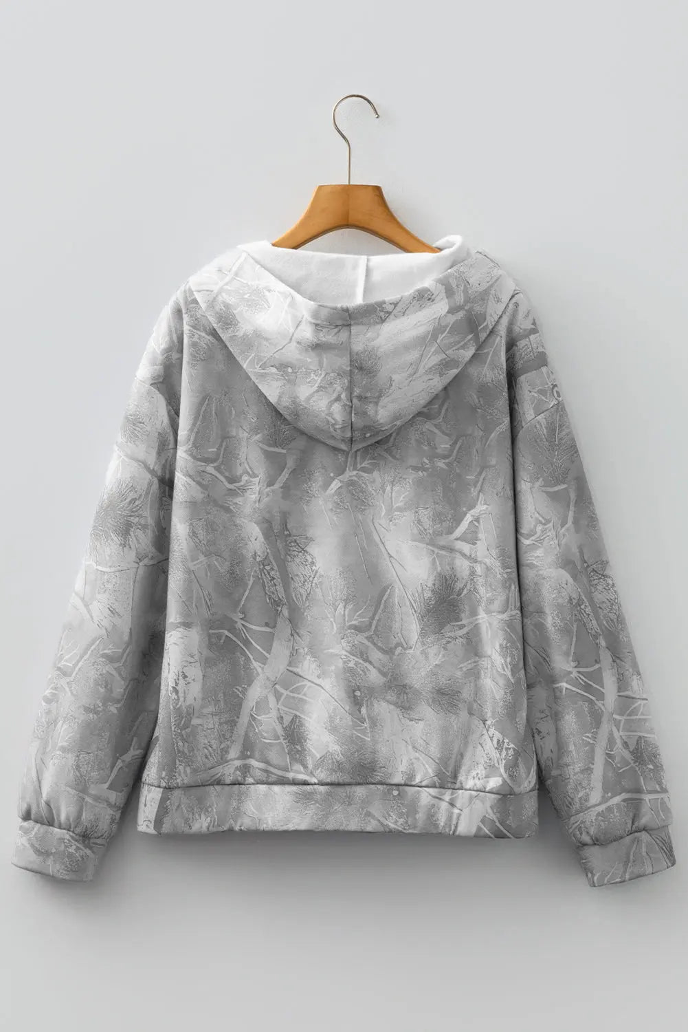 Gray Camouflage Woodland Print Oversized Sporty Hoodie