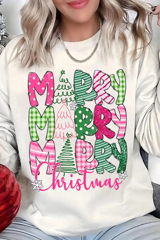Beige MERRY Christmas Printed Drop Shoulder Pullover Sweatshirt Dear-Lover Dropshipping