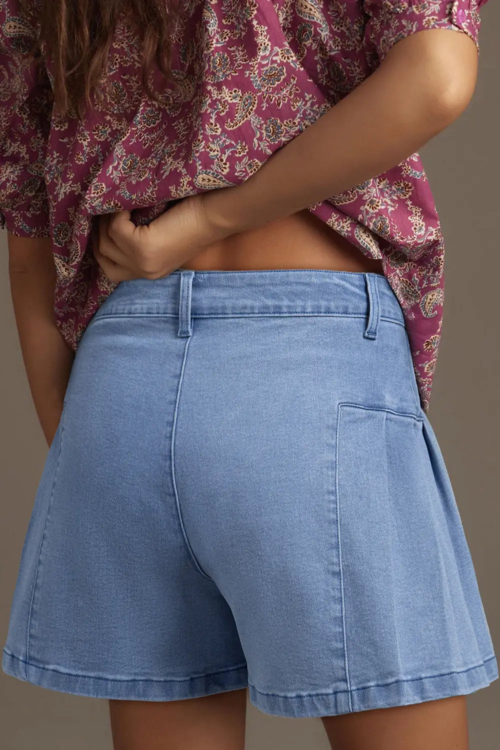 Dusk Blue Pleated Patchwork Wide Leg Lightweight Denim Shorts Dear-Lover Dropshipping