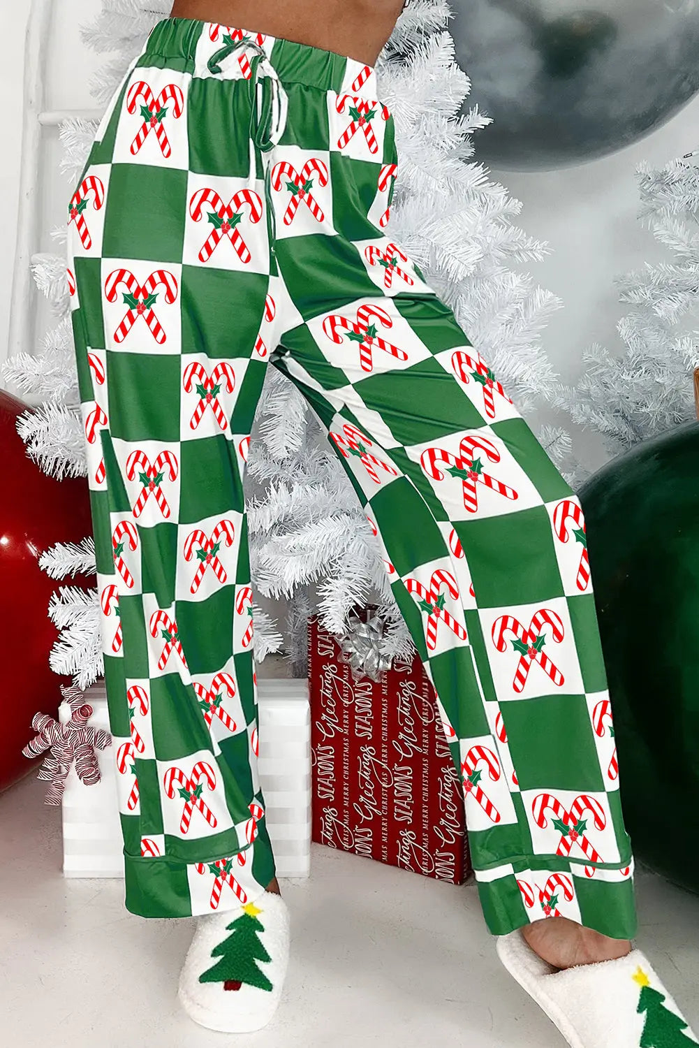 Green Holly Jolly Checkered Pattern 2pcs Long Pajama Set Dear-Lover Dropshipping