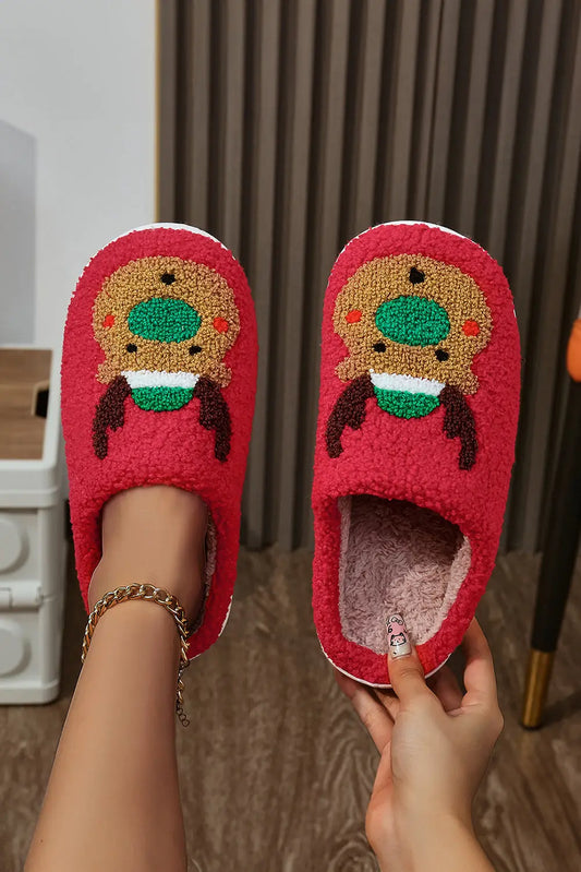 Fiery Red Christmas Reindeer Pattern Thick Sole Plush Slippers Dear-Lover Dropshipping