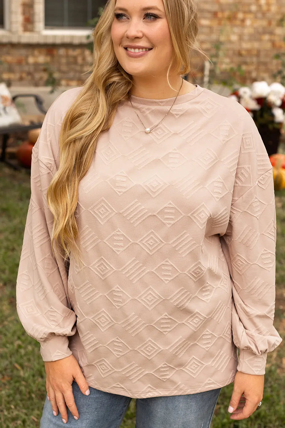 Parchment Plus Size Textured Drop Shoulder Crew Neck Sweatshirt Dear-Lover Dropshipping