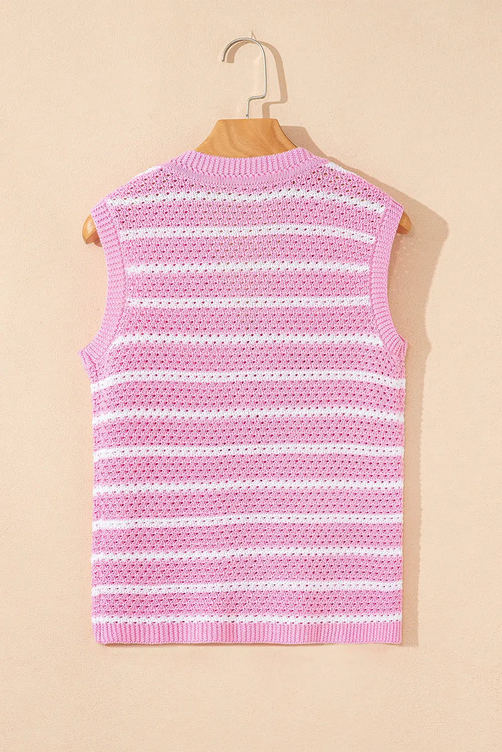 Pink Stripe V Neck Gold Buttons Elegant Sweater Vest Dear-Lover Dropshipping