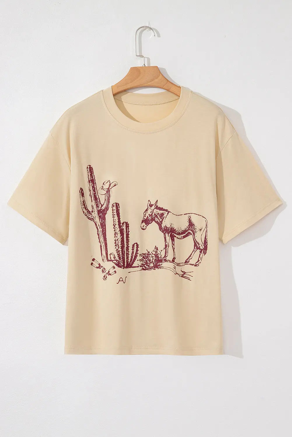 Parchment Western Burro Cactus Crew Neck Graphic Tee Dear-Lover Dropshipping