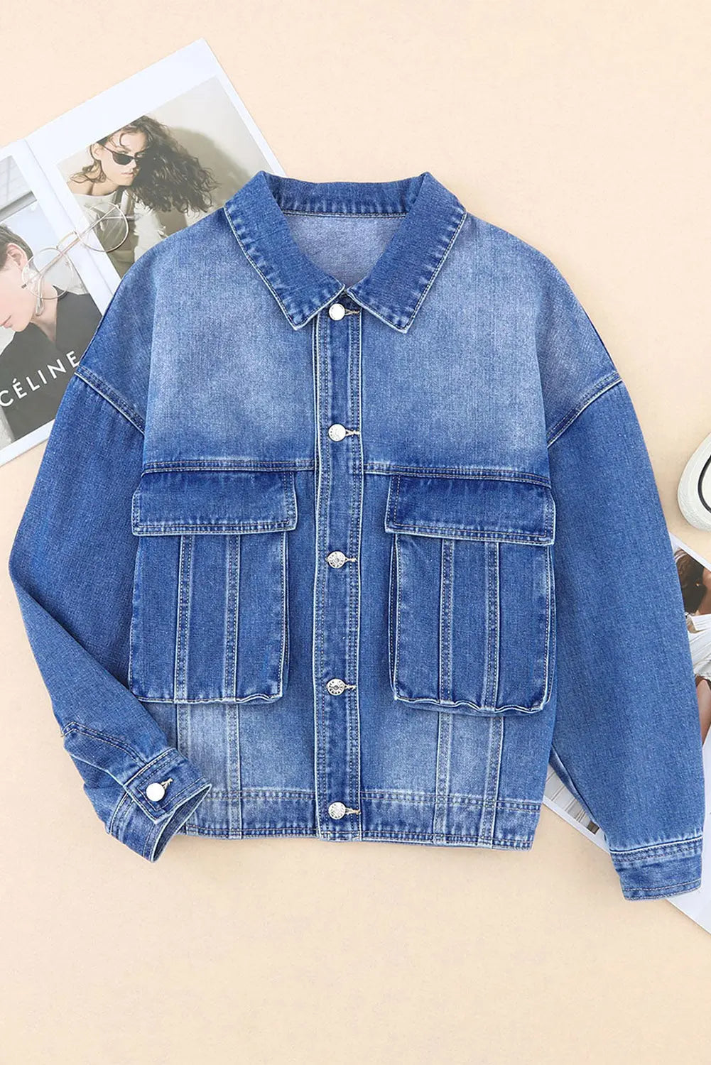 Blue Chest Pockets Drop Shoulder Loose Denim Jacket Dear-Lover Dropshipping