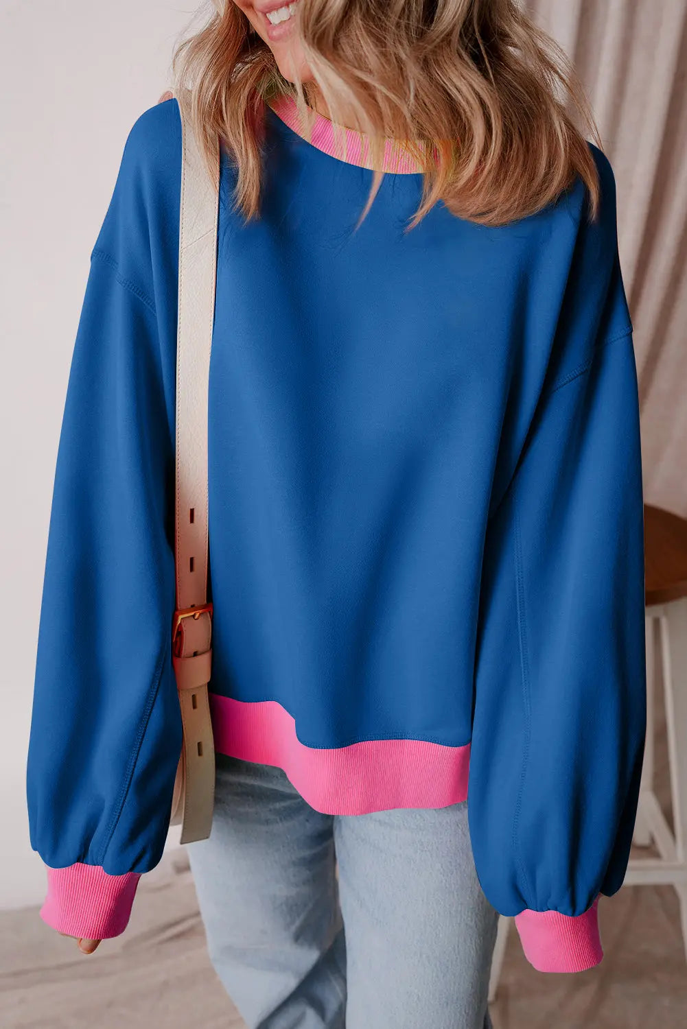 Blue Colorblock Bubble Sleeve Sweatshirt Dear-Lover Dropshipping