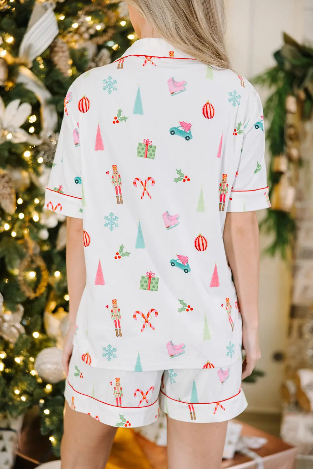 White Christmas Print Short Sleeve Shirt and Shorts Pajama Set Dear-Lover Dropshipping