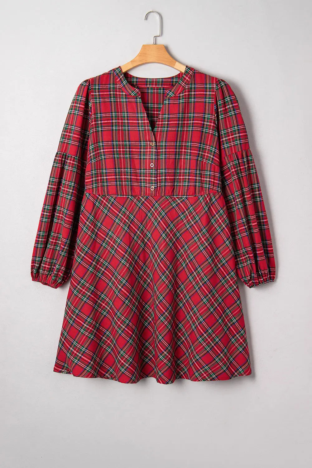 Red Plus Size Plaid Half Button Long Sleeve Holiday Dress Dear-Lover Dropshipping