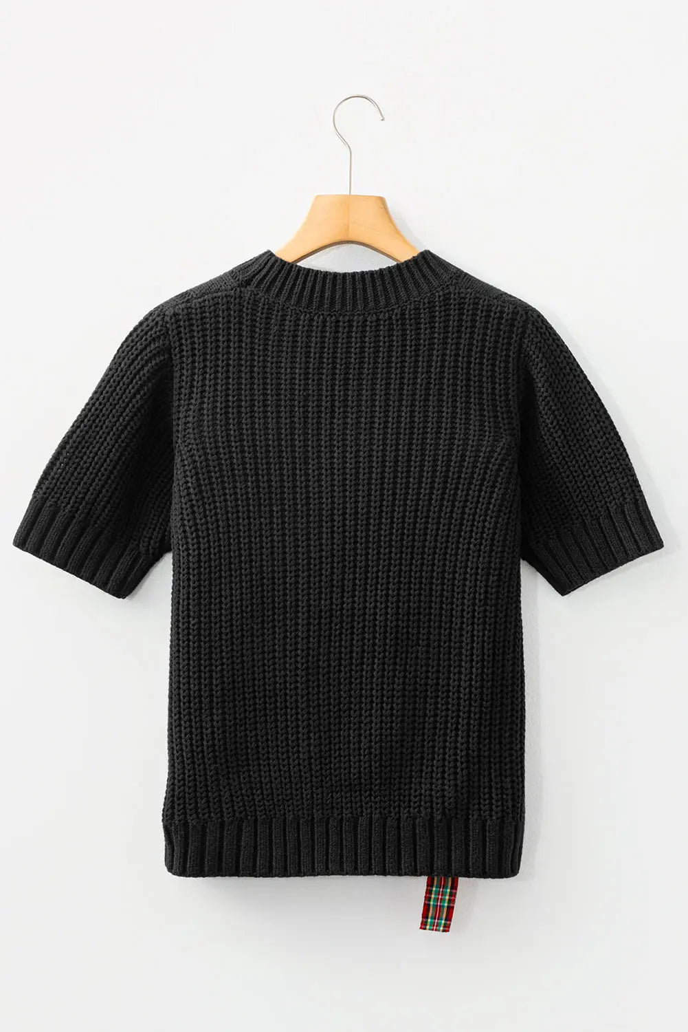 Black Plaid Lace up Detail Christmas Holiday Puff Short Sleeve Sweater Dear-Lover Dropshipping