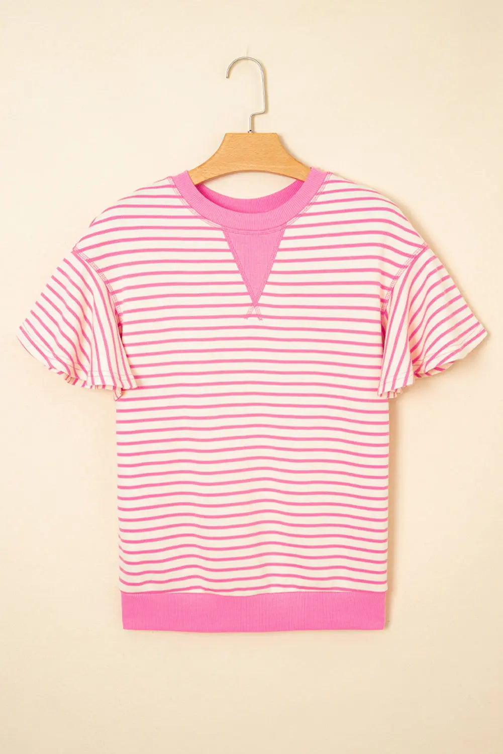 Sachet Pink Contrast Detail Striped Ruffle Short Sleeve Top Dear-Lover Dropshipping