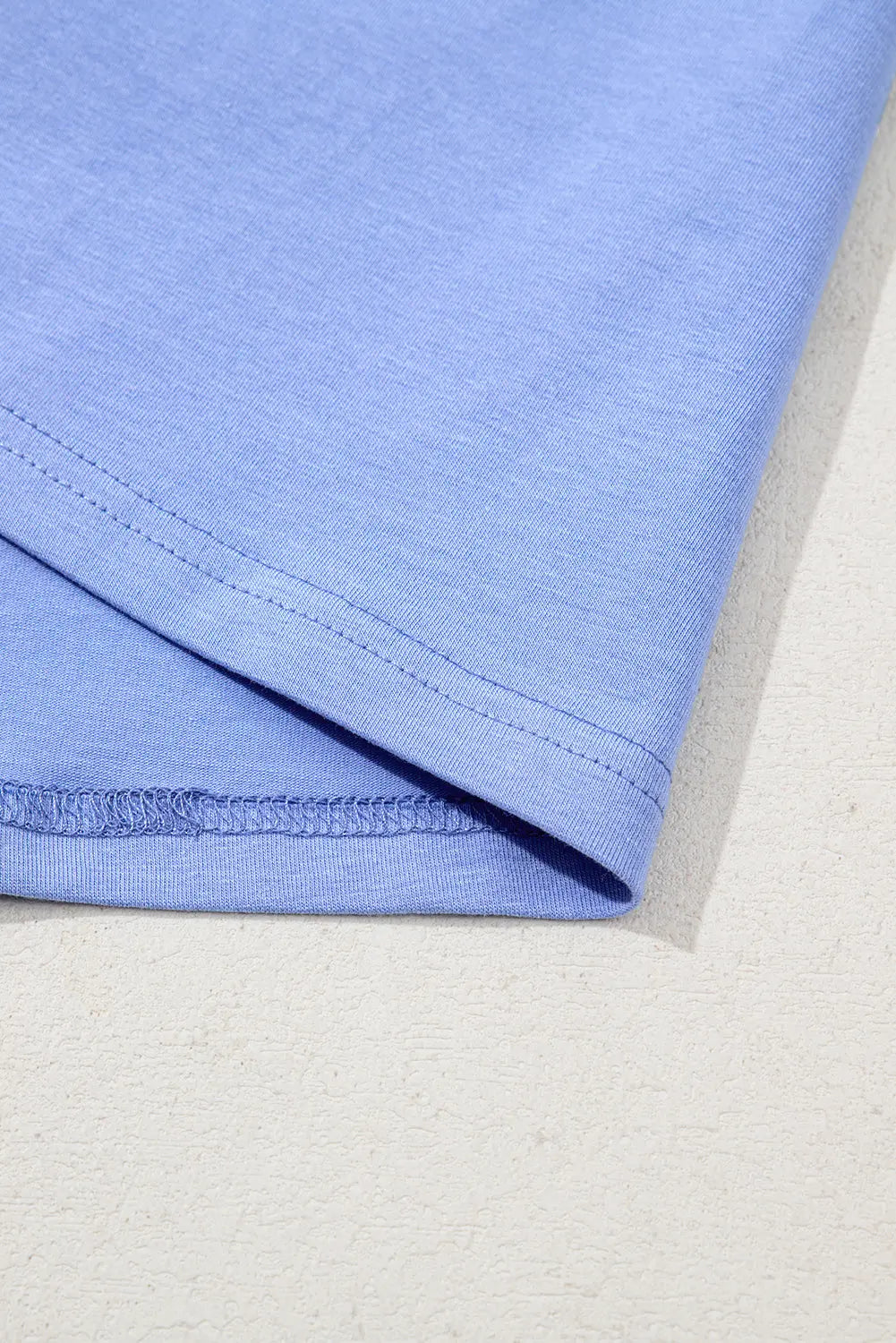 Sky Blue Floral Patchwork Chest Pocket Crewneck Plus Size T Shirt Dear-Lover Dropshipping