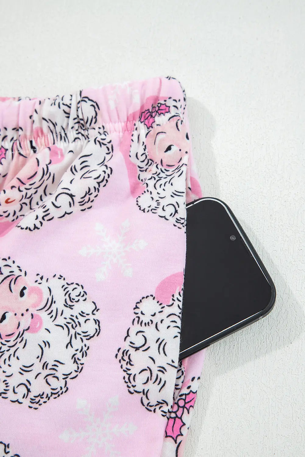Pink Santa Claus Print V Neck Tee Drawstring Pants 2pcs Lounge Set Dear-Lover Dropshipping