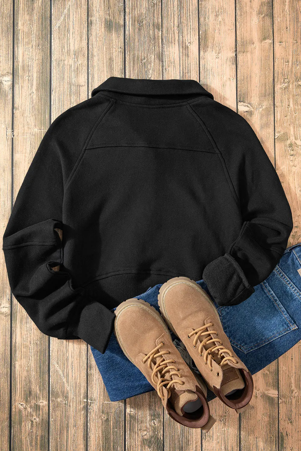 Black Fleece Lined Zip Up Stand Collar Thumbhole Sleeve Sweatshirt Dear-Lover Dropshipping